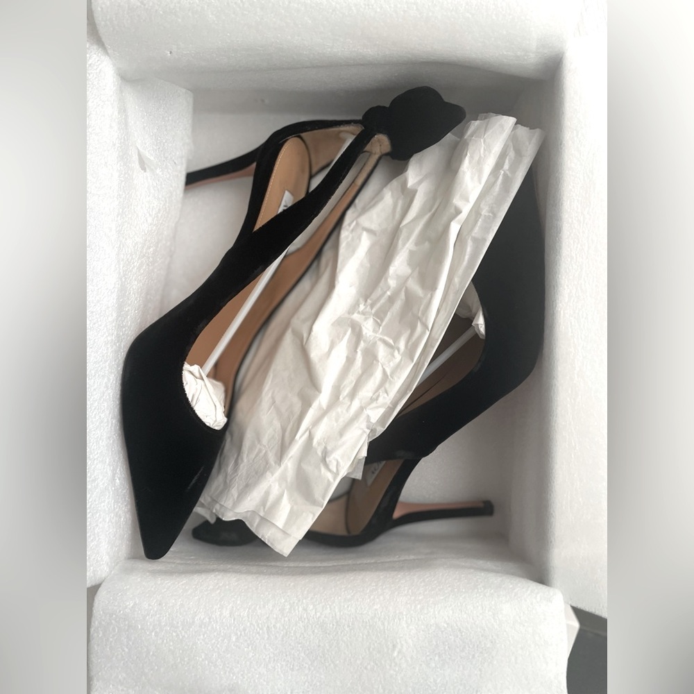 New! Aquazurra Black Suede Bow Tie Pump 85 Heel Shoes Size 10/40 - Picture 3 of 14
